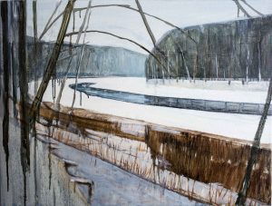 Riverside winter 1, 2016. Oil, canvas. 60 x 80 cm